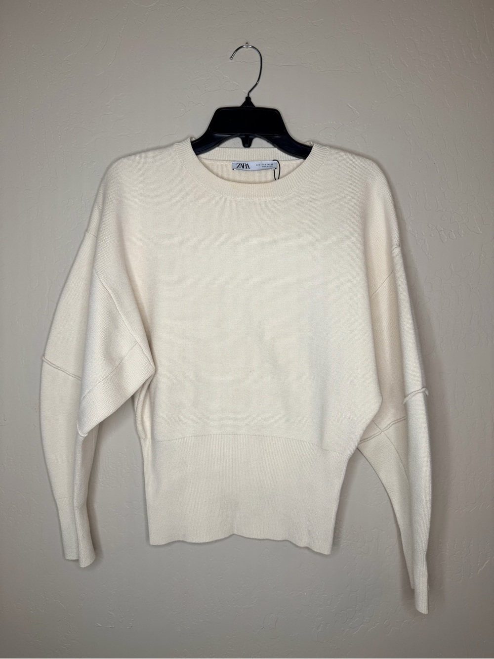 Zara Cream Structured Crewneck Knit Sweater
